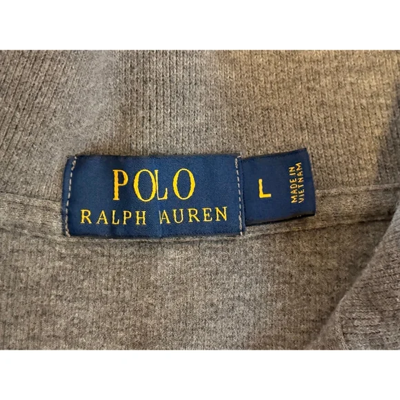 Polo Ralph Lauren Men’s Heather Gray Quarter-Zip Sweater Green Logo Sz L - Picture 6 of 7